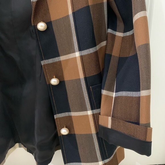 STAUD Plaid Blazer in Brown, Cream, and Black - Picture 4 of 14